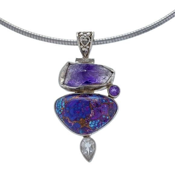 Sterling Silver Purple Turquoise Amethyst Hinged Pendant ONLY - Picture 1 of 4